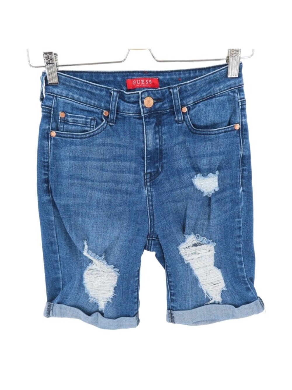 GUESS Womens 25 Roll Cuff Hem Distressed Blue Jean Denim Bermuda Shorts